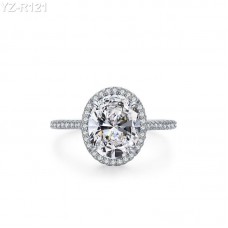 Oval Moissanite diamond Halo Pave Ring 