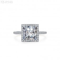 Princess Moissanite diamond Halo Pave Ring