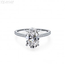 Oval Moissanite diamond Pave Ring Shown In 8x12mm 4.5ct 