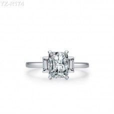 Elongated Cushion Moissanite diamond Side Stone Ring 