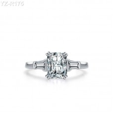 Emerald Moissanite diamond Side Stones Ring