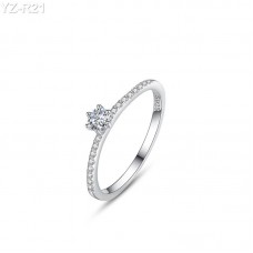 6 Claw Round Moissanite diamond Pave Ring