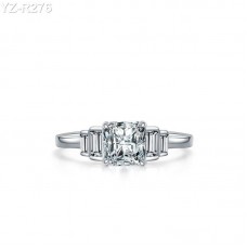 Asscher Cut Moissanite diamond Side Stones Ring