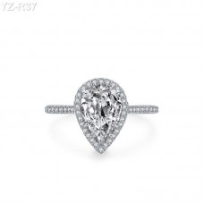 7x11mm 3.0ct Pear Moissanite diamond Halo Pave Ring