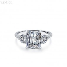 Radiant Moissanite diamond Three Stones Pave Ring 