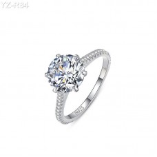 6 Claw 8.0mm 2.0ct Round Moissanite diamond Pave Ring